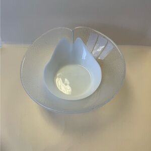 Jiri Suhajek for Crystalex Novy Bor Czech Art Glass Bowl White & Clear Stingray